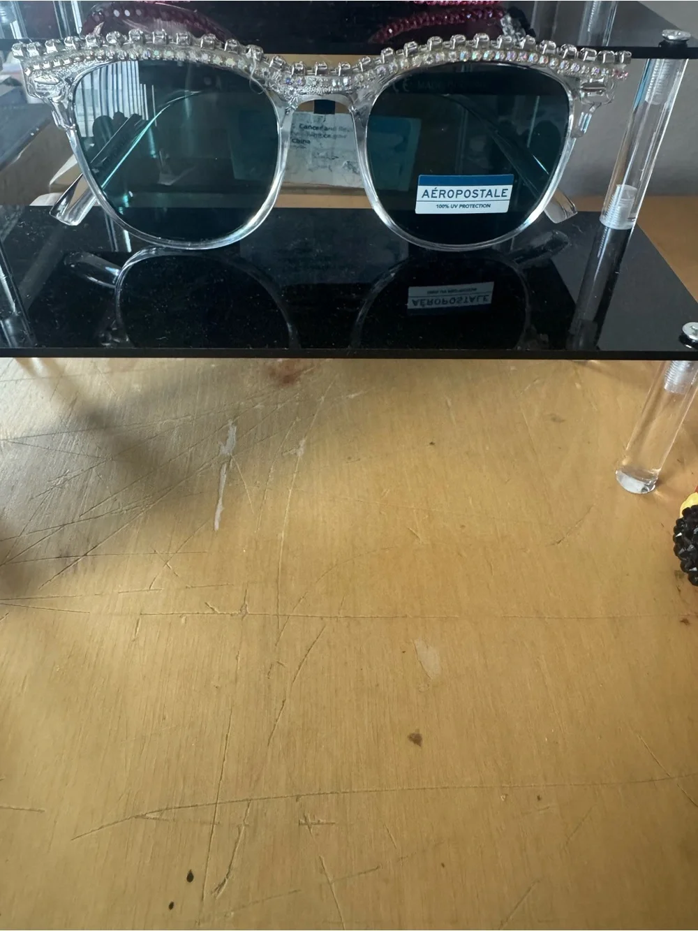 Aeropostale Clear Frame Sunglasses with Teal Lenses and Crystal Trim